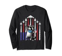 4th of July USA Flag Fighter Jets Raccoon Funny Patriotic Long Sleeve T-Shirt