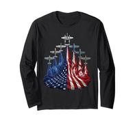 4th of July Warbirds Fighter Planes American Aircraft Flag Long Sleeve T-Shirt