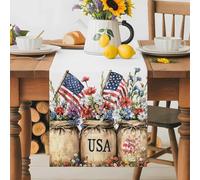 4th of July Watercolor Flower Table Runner 70 Inches Long,Table Runners Kitchen Dining Tables Decoration for Home Party Decor, Vintage American Flag Tables Runner Wedding Dresser Scarf