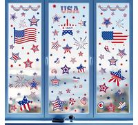 4th of July Window Clings Decorations,111 PCS Reusable Static Summer Patriotic American Flag Stickers for Glass Windows Independence Day,Memorial Day,Veteran's Day,USA Holiday Red White Blue Decor