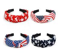 4th of July Women's Headbands - Knotted American Flag Top Knot Hair Hoops, Patriotic USA Independence Day Red White and Blue Accessories (4 Count, One size)