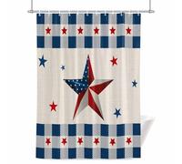 4th of Shower Curtain for Bathroom, July Patriot Red Texas Stars Blue Plaid Waterproof Cloth Fabric Bathroom Accessories Set with 12 Rust Proof Plastic Hooks, 36” x 72”