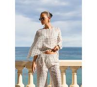 4th & Reckless Polka Dot Crew Neck Beach Cover Up Kaftan White/Black