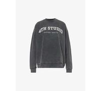 4th & Reckless Womens Grey Acid Wash Logo-print Acid-wash Cotton-jersey Sweatshirt L