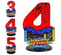 4th Spider Birthday Number Sign Hero Wooden Table Centerpiece Large Cartoon Table Toppers Decorations for Boys Birthday Themed Party Supplies Photo Props (Number 4)