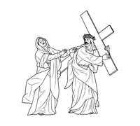 4th Station of The Cross Jesus Christ Meets his Mother Mary Outline Vinyl Wall Stickers 42x46cm Art Decoration Black