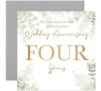 4th Wedding Anniversary Card - Four Year Anniversaries - Gift for Special Couple Celebrating - Fourth Wedding Anniversary - Eucalyptus Botanical Design