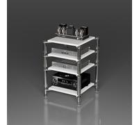 4Tier Audio Rack TowerSmall Stereo Cabinet AV Media Stand for DVD Players Game Consoles TV BoxesCompact Desktop Storage Solution (White 4 Layers)