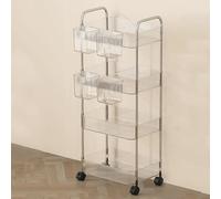 4Tier Clear Acrylic Rolling Utility Storage Trolley with Wheels & Hanging Basket PerfectCart for Kitchen & Bathroom and Stylish Design