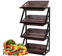 4Tier Fruit & Vegetable Storage Rack Market Display Stand Brown Kitchen Shelf for Fresh Produce Retail Basket Organizer for Grocery Stylish Storage Solution
