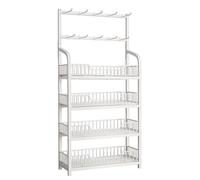 4Tier Metal Retail Display Rack with HooksSnack & Candy Stand Storage Shelf for Chips & FruitsEasy Assembly (White 50x27x146CM)