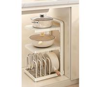 4Tier Pot and Pan Rack for Under Cabinet Kitchen Cabinet Storage Solution SpaceSaving Cookware Adjustable Kitchen Shelf