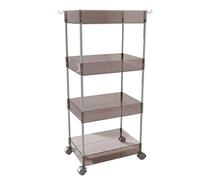 4Tier Rolling Acrylic Storage CartMobile Kitchen Trolley & BathroomRack with WheelsVersatile Utility Shelf for Bedroom & HomeBrown Finish