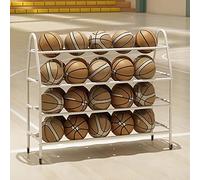 4Tier Steel Ball Cart with Wheels Durable Storage Orr for Basketballs Garage Ball Rack Rolling Storage Holder White & Black 82 cm Height