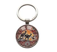 4Trails Australian Kangaroo Family Keychain, Aboriginal Art Retro Keyring