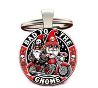 4Trails Bad to the Gnome Keyring, Biker Gnome Design with Motorcycle, Red and Black