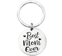 4Trails Best Mom Ever Stainless Steel Keyring, Silver Plated Charm Pendant Best Mum Mothers Day Birthday