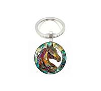 4Trails Decorative Horse Glass Keyring, Colourful Artistic Design, Silver Metal Ring Keyring