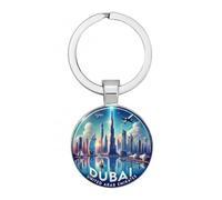 4Trails Dubai United Arab Emirates Keychain, Round Metal, Skyline Design, 2.5cm Pendant, 3cm Ring