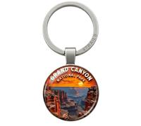 4Trails Grand Canyon National Park Keychain, Round Glass Dome Pendant, Silver Metal Key Ring, Souvenir Gift