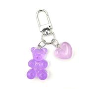 4Trails Gummy Bear Keychain with Heart Charm, Resin Bear Lucky Cute Keyring (Purple)