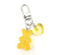 4Trails Gummy Bear Keychain with Heart Charm, Resin Bear Lucky Cute Keyring (Yellow)