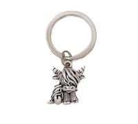 4Trails Highland Cow Glass Dome Keyring, Lucky Scottish Charm Keychain with Floral Design, Black and White Flower (Sliver)