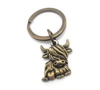 4Trails Highland Cow Gold Keyring, Lucky Scottish Charm Keychain with Floral Design Antique Gold Brass