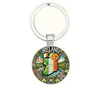 4Trails Irish Map Souvenir Keyring, Celtic Design with Donegal Landscape, Ireland Flag Colors Keychain