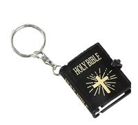 4Trails Mini Holy Bible Keychain with Cross Design, Religious Book Charm, Black White Gold Christian Gift Angel White (Black)