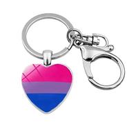 4Trails Pride Heart Keychain, LGBT Flag Design, Metal Charm with Lobster Clasp, 12 Designs Bisexual Pride Flag