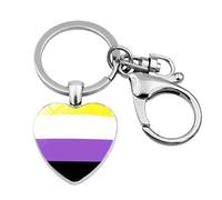 4Trails Pride Heart Keychain, LGBT Flag Design, Metal Charm with Lobster Clasp, 12 Designs Non-Binary Flag