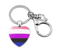 4Trails Pride Heart Keychain, LGBT Flag Design, Metal Charm with Lobster Clasp, Genderfluid Flag
