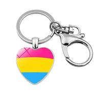 4Trails Pride Heart Keychain, LGBT Flag Design, Metal Charm with Lobster Clasp, Pansexual Pride Flag