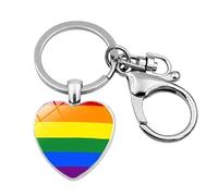4Trails Pride Heart Keychain, LGBT Flag Design, Metal Charm with Lobster Clasp, Traditional Pride Flag