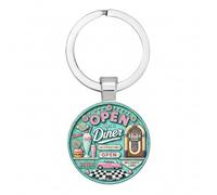 4Trails Retro Diner Keychain, Americana 1950s Theme with Jukebox Keyring