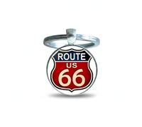4Trails Route 66 Keychain, Silver Metal, Shield Design, Americana Theme, Vintage Highway Sign