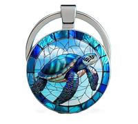 4Trails Sea Turtle Mosaic Stained Glass Decorative Keyring, Blue