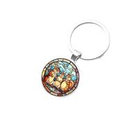 4Trails Stained Glass Style Chipmunk Squirrel Keyring, Decorative Metal Keychain with Three Chipmunks Design