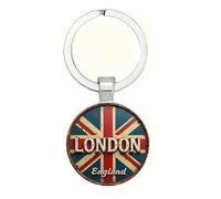 4Trails Vintage London England Union Jack Metal Keyring, Circular Design, Silver and Multicolour