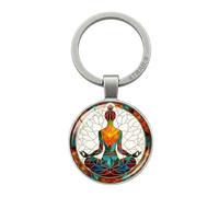 4Trails Vintage Yoga Meditation Keychain Chakra Design Keyring | Colorful, Stained Glass Style