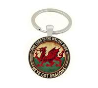 4Trails Welsh Dragon Keychain, Come Over to the Welsh Side We've Got Dragons, Red Dragon Flag Design, Metal Keyring