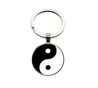 4Trails Yin Yang Keychain, Black and White, Metal, Round Pendant, Chinese Symbol Theme