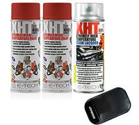 4TRESS E TECH 2 x 400ml Extremely High Temperature Red Spray Paint Brake Caliper Engine Block 300°C, 1 x Extremely High Temperature Cleat Coat Lacquer Spray Paint Non Slip Car Dash Mat