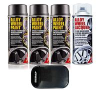 4TRESS E-Tech 3 x 400ml Technik Grey Chip Resistant Alloy Wheel Spray Paint, 1 x Clear Lacquer Car Alloy Wheel Paint (4 Cans In Total) Non Slip Car Dash Mat