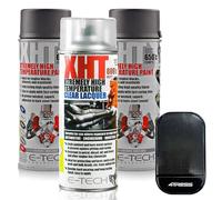 4TRESS ETECH 400ml XHT VHT Very High Temperature Paint 2 x Graphite1 XHT Clear Lacquer for Car Engine Block Exhaust Metal Surface Non-Slip Dash Mat