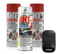 4TRESS ETECH 400ml XHT VHT Very High Temperature Paint 2 x Red 1 XHT Clear Lacquer for Car Engine Block Exhaust Metal Surface Non-Slip Dash Mat