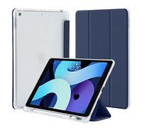 4UBonLife Case for iPad 10.2 inch 9th 8th 7th Generation Case 2021/2020/2019 with Pencil Holder, Slim Stand Smart Case Soft TPU Translucent Frosted Back Cover Shell for Apple iPad 9/8/7, Dark Blue
