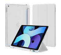 4UBonLife Case for iPad 10.2 inch 9th 8th 7th Generation Case 2021/2020/2019 with Pencil Holder, Slim Stand Smart Case Soft TPU Translucent Frosted Back Cover Shell for Apple iPad 9/8/7, Light Grey
