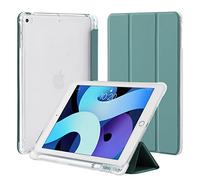 4UBonLife Case for iPad 6th / 5th Generation 9.7 inch 2018 2017 with Pencil Holder, Compatible with iPad Air 2/1, Slim Lightweight Soft TPU Case, Translucent Frosted Back Cover Shell, Night Green
